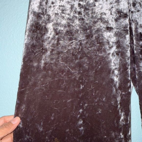 Zara Crushed Velvet Grey High Rise Wide Leg Pants Size M - Picture 3 of 8